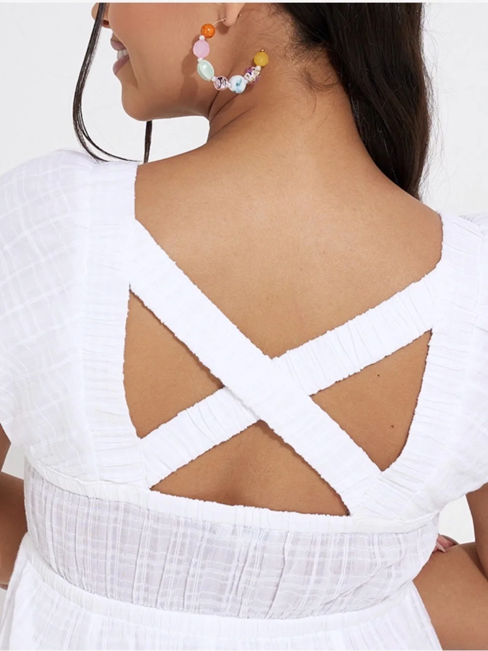 American Eagle Square Neck White Maxi Dress with Puff Sleeves